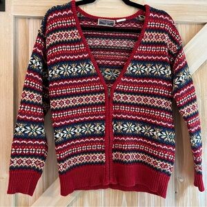 Red Fair Isle Patterned Cardigan Sweater